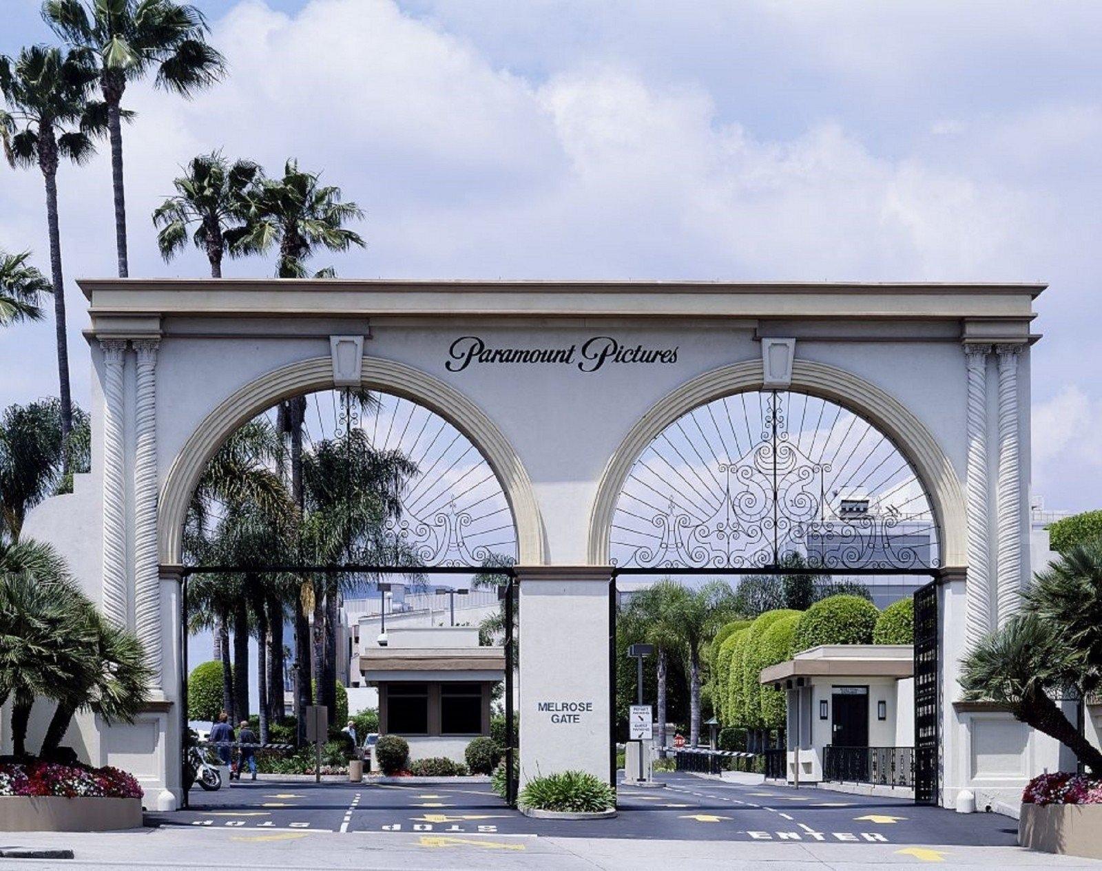 Iconic entrance to Paramount studios during the day in Los Angeles