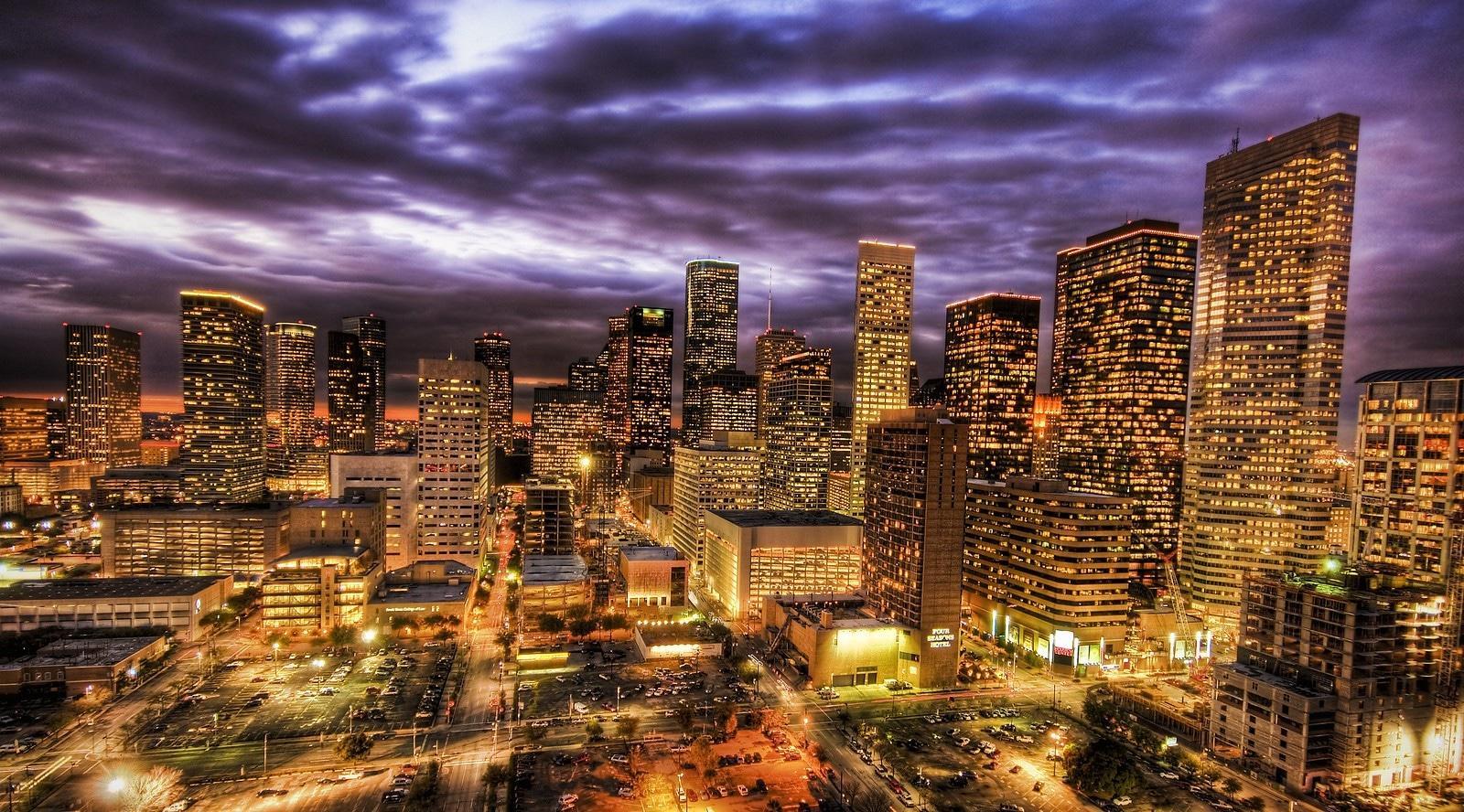View of Houston skyline as seen at sunset