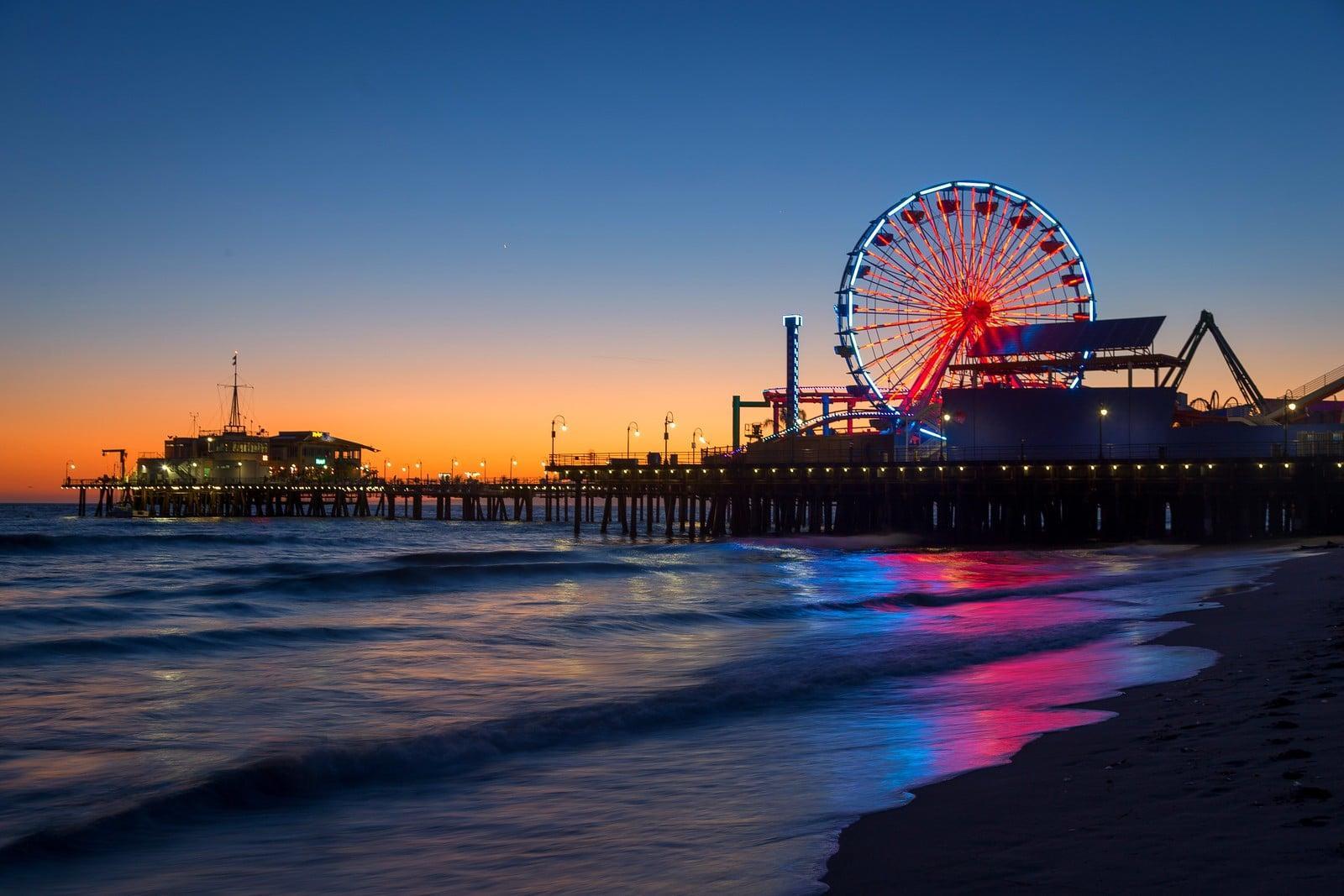 santa monica pier at sunset