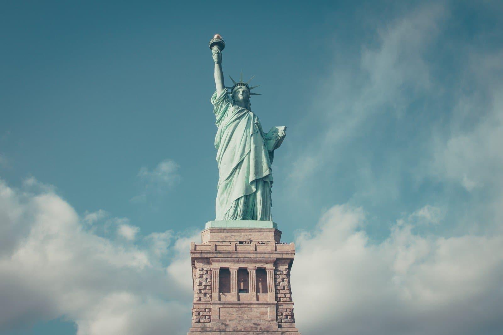 view from afar of the statue of liberty