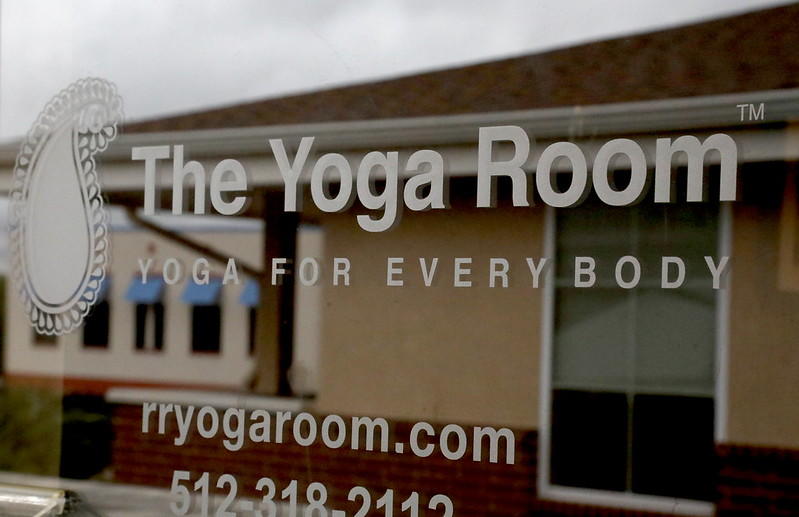 An entrance of a yoga studio. 