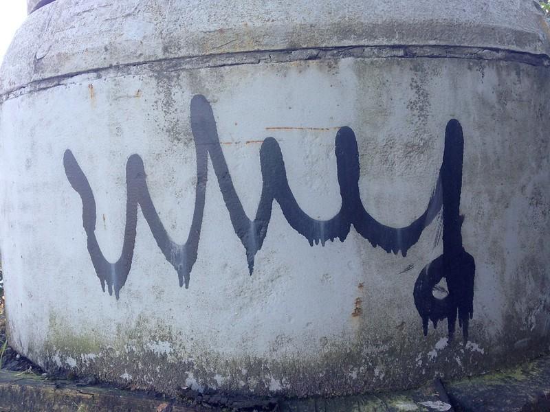 The word why as graffiti on an outside wall 