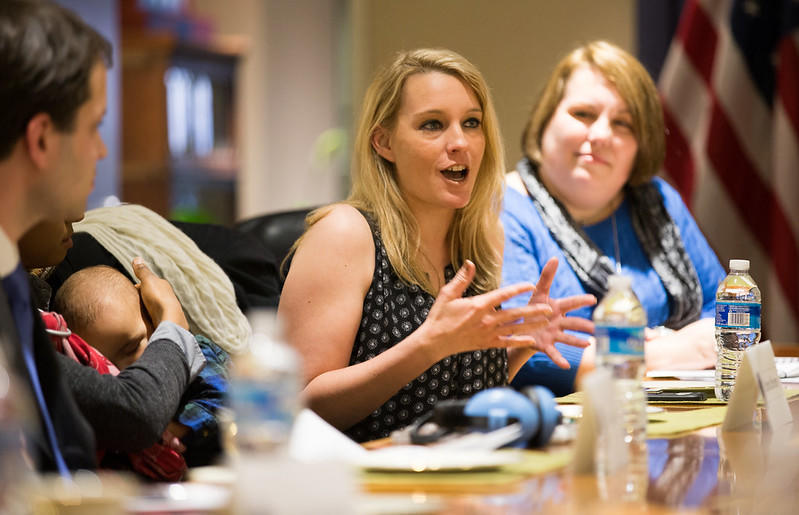 A teacher in discussion