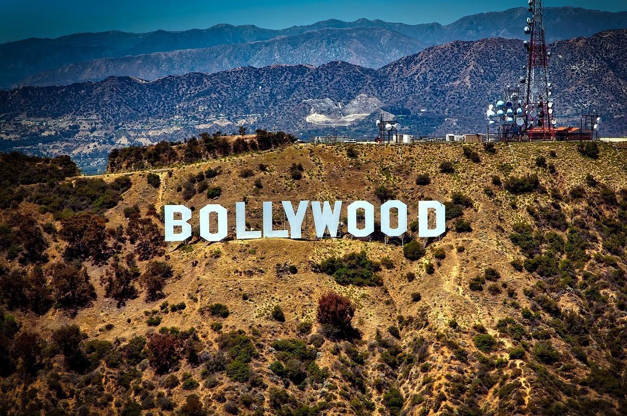 The Hollywood sign has been photoshopped to say Bollywood instead; this insinuates the increasing importance and scope of the Indian film-making industry.