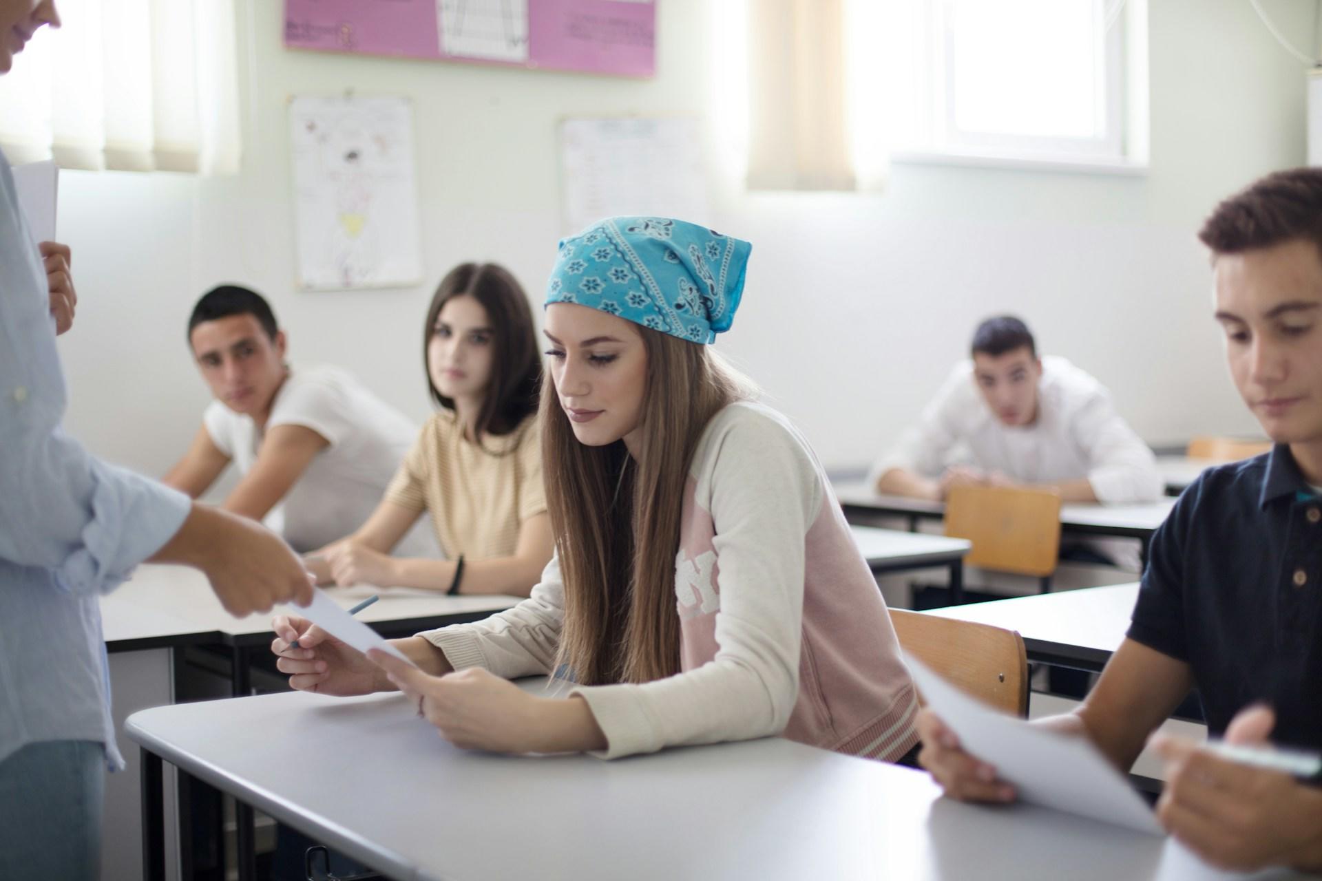 Students getting ready to take a test.