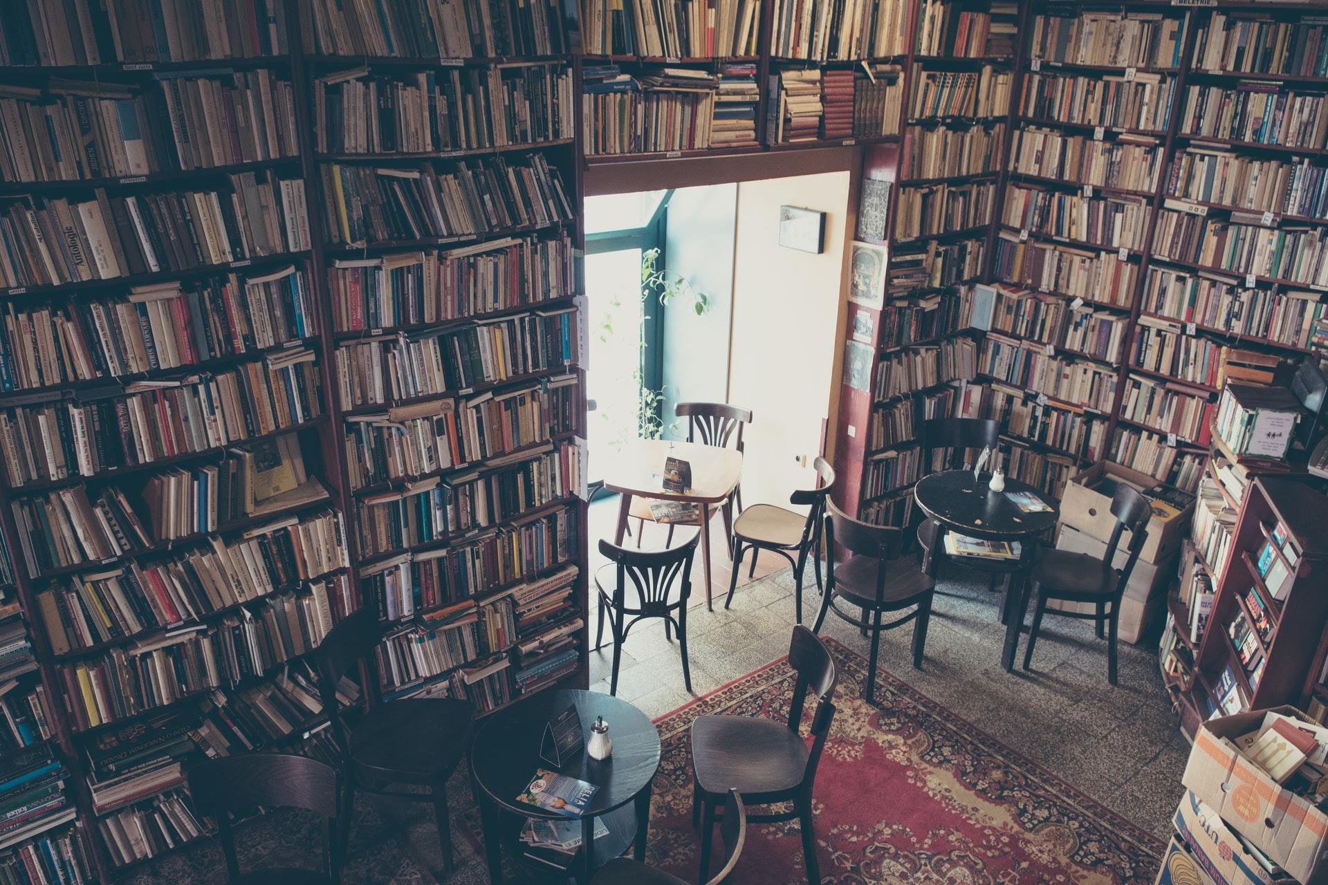 home library with shelves filled