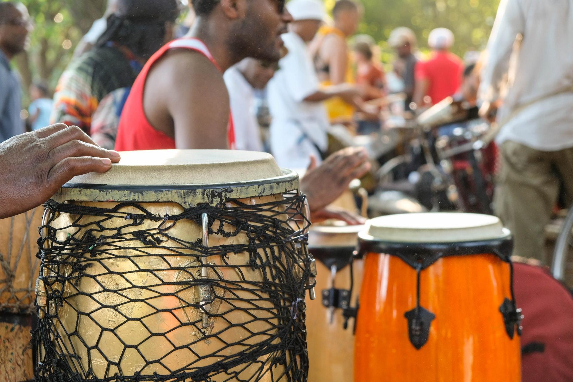 band playing various drums and bongos
