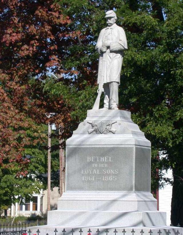 A statue of a Civil War veteran in Bethel, Maine