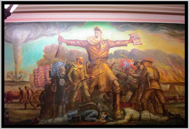 John Steuart Curry's John Brown Mural, painted much after the Civil War. The painter himself was an unlucky man who was often ridiculed for his murals; after an untimely death linked to depression, the Kansas legislature went on to apologize for their treatment of the man