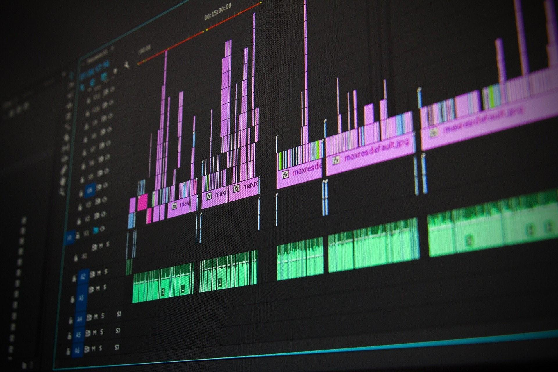A black computer monitor screen displaying video-editing software in the process. Adobe After Effects offers tons of features like compositing and rotoscoping, and it should be used in combination with other video-editing programs for best results