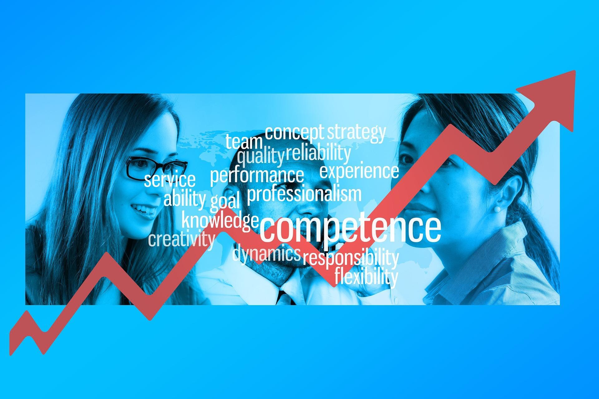Three tutors in the background, with many words overlapping the picture of them. The terms used are reminiscent of some of the factors students should consider when hiring a computer programming tutor