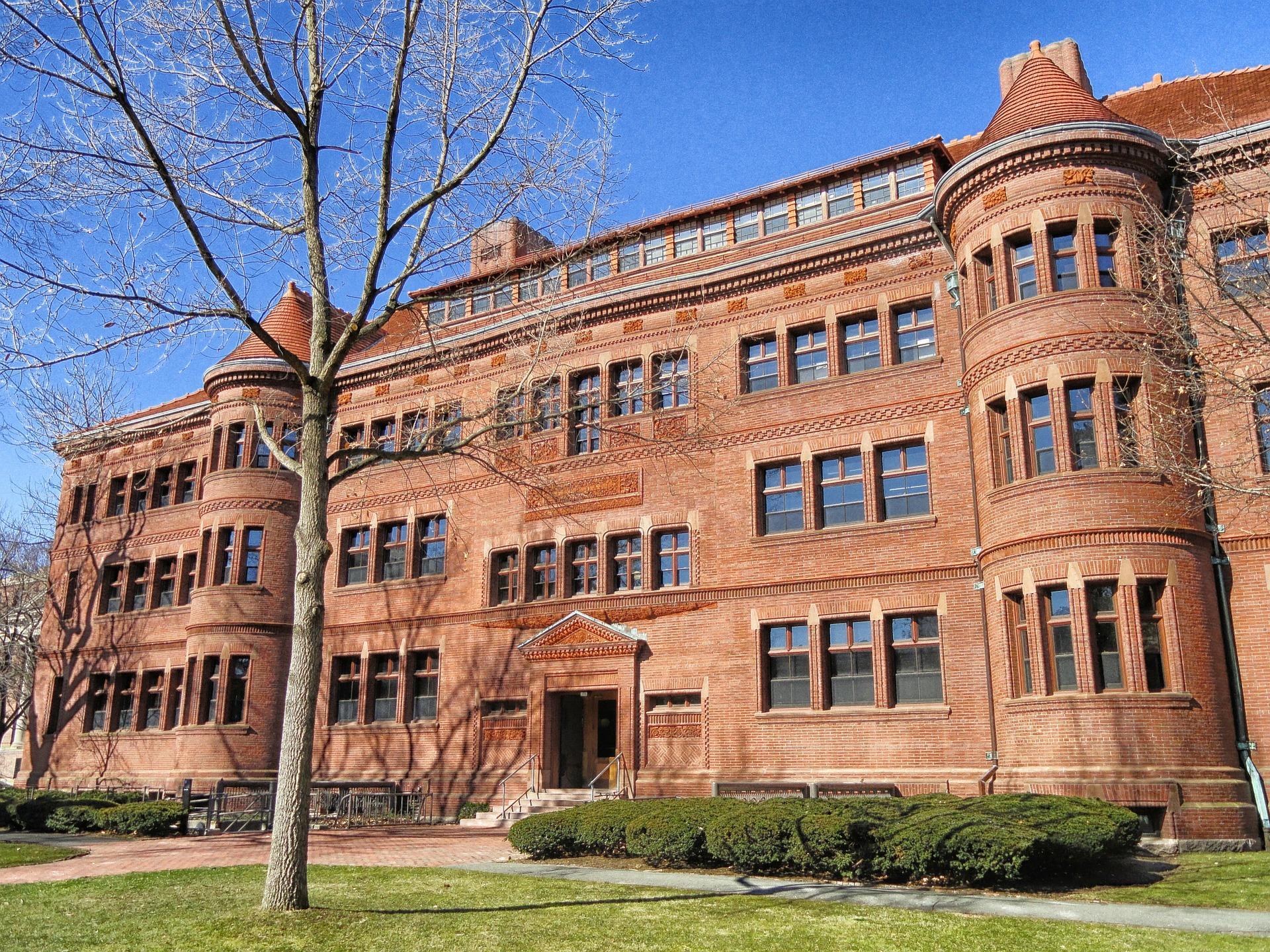 An outside view of one of the campuses of Harvard University, Cambridge, Massachusetts. The university is famous for its all-inclusive study areas, including law, business, engineering, public health, arts, sciences, etc. Many students seek bachelor's and master's art degree programs from this institute