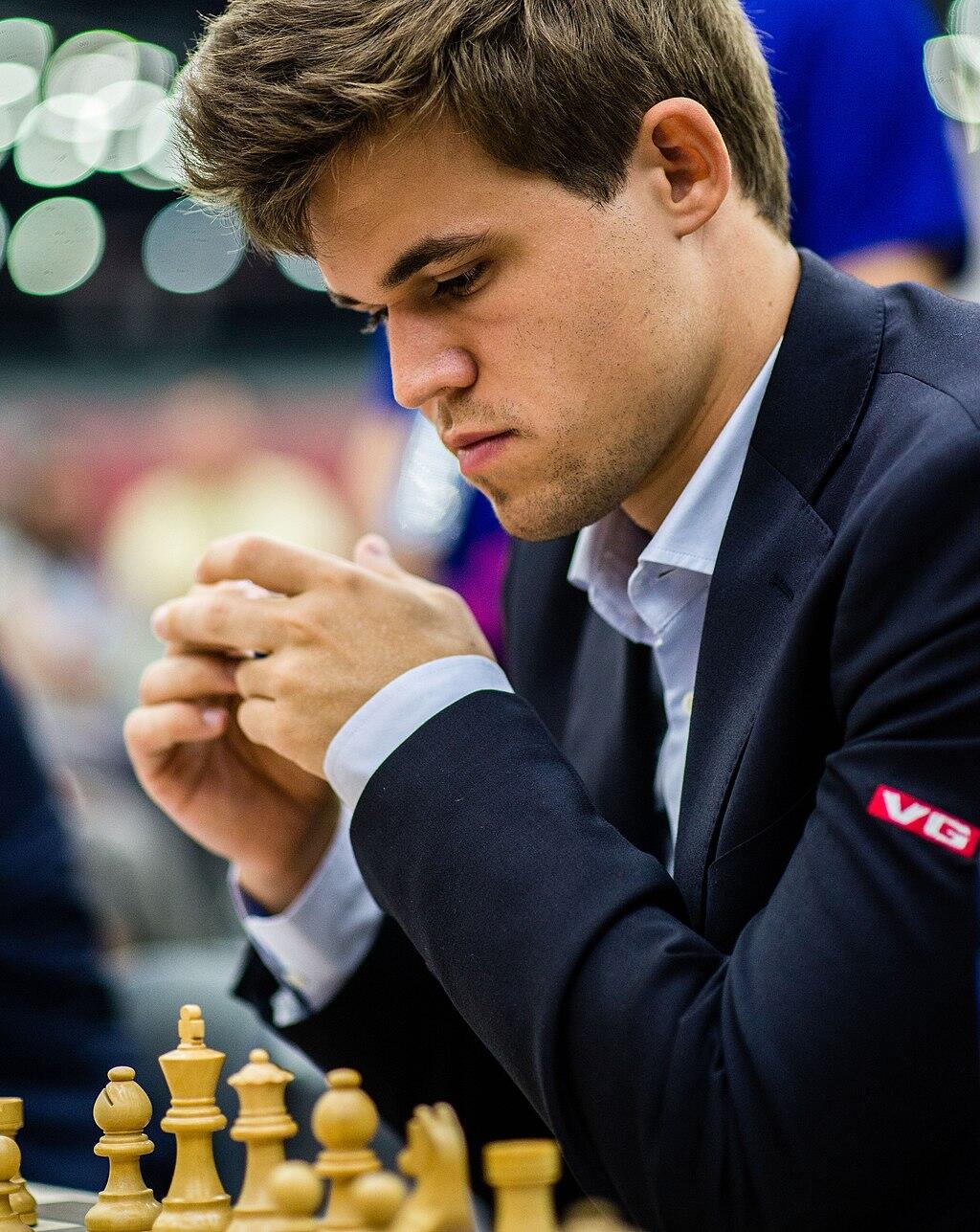 Magnus Carlsen focusing during a chess match.