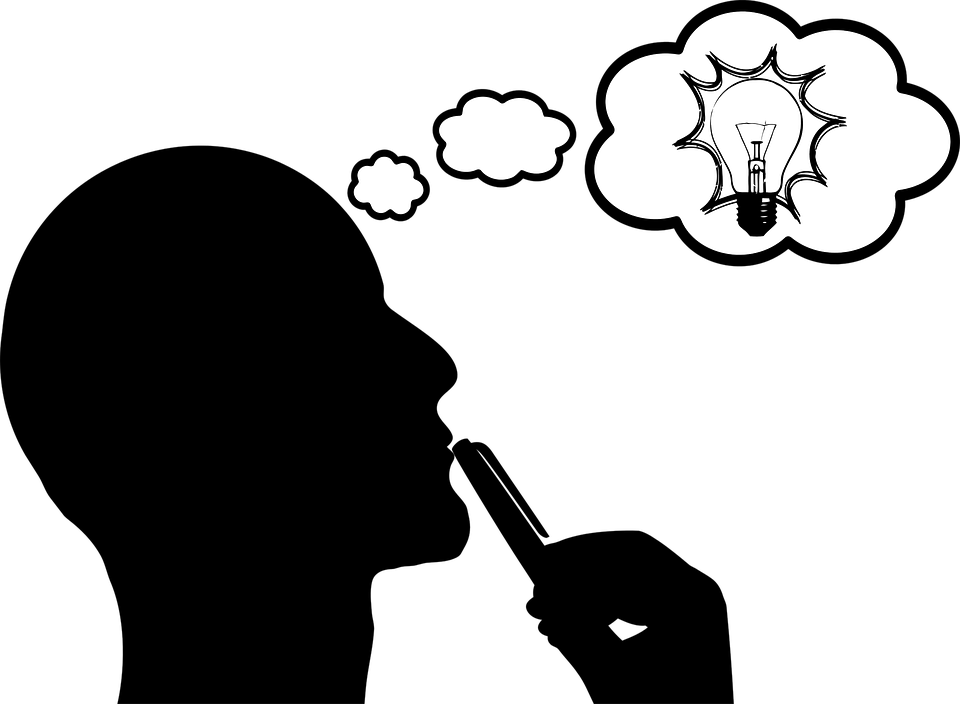 Silhouette of a man with a thought bubble indicating that he is thinking