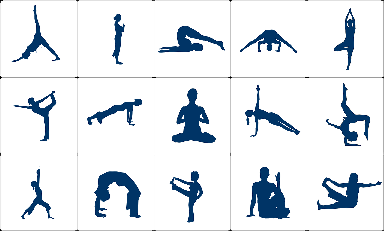 Different yoga positions are shown on a chart