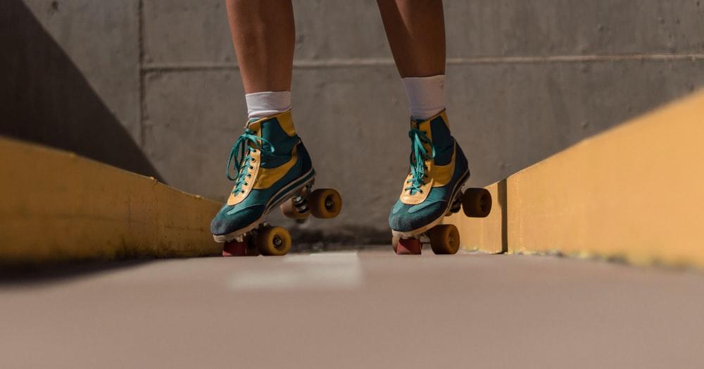 Someone jumping with roller skates on