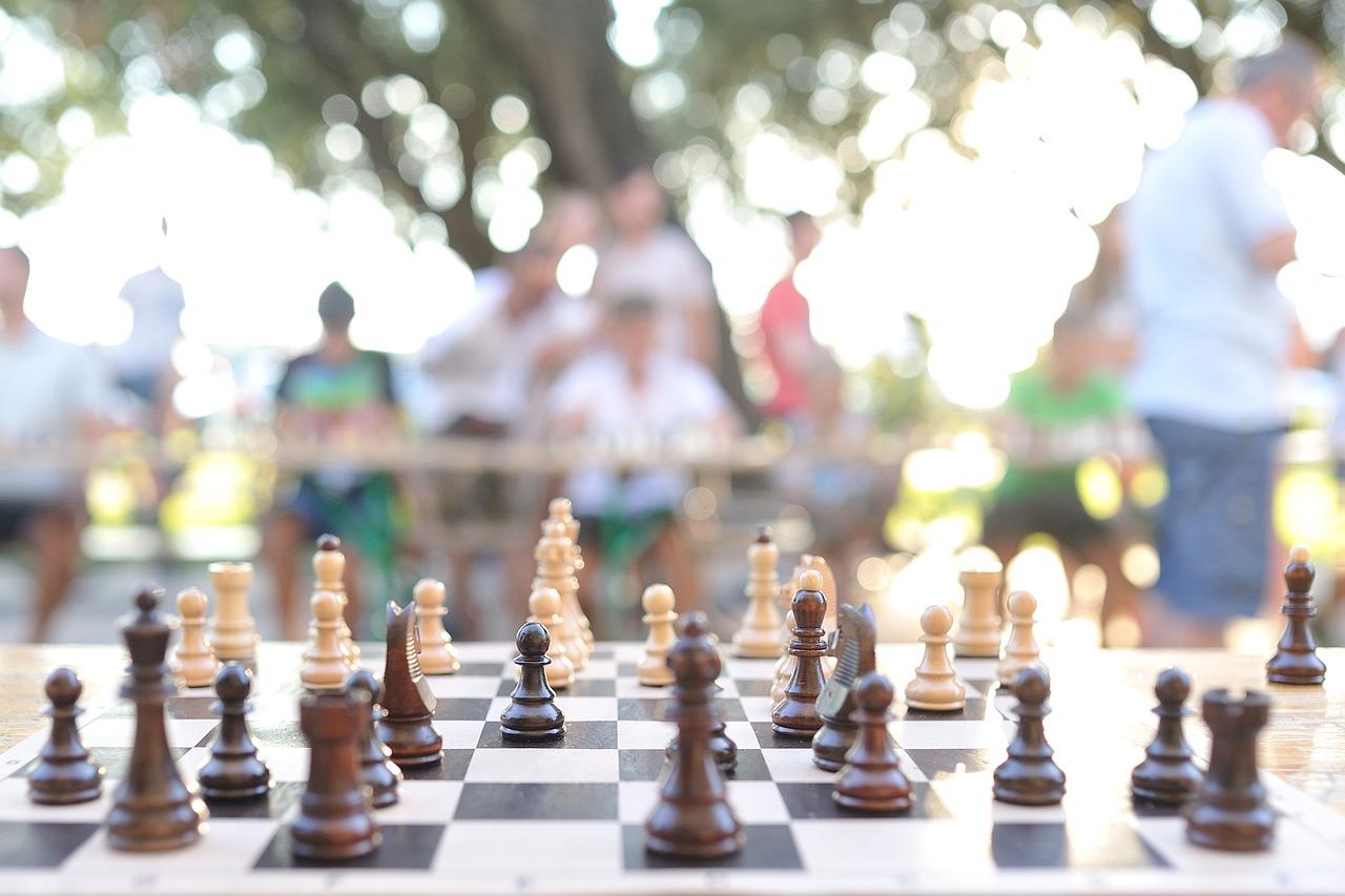 A chessboard with piece positions showing that a game is underway
