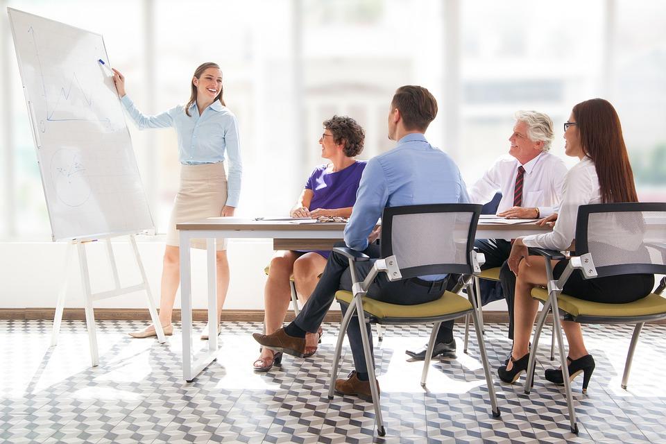 A woman displaying her presentation skills