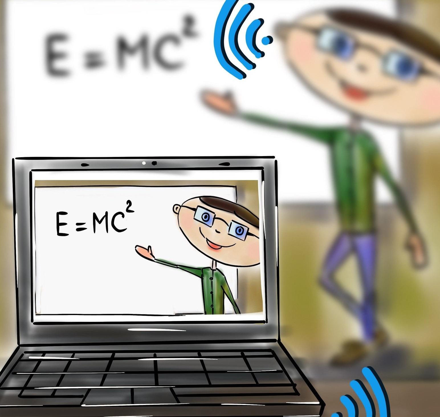 An animated man recording his lesson on a laptop