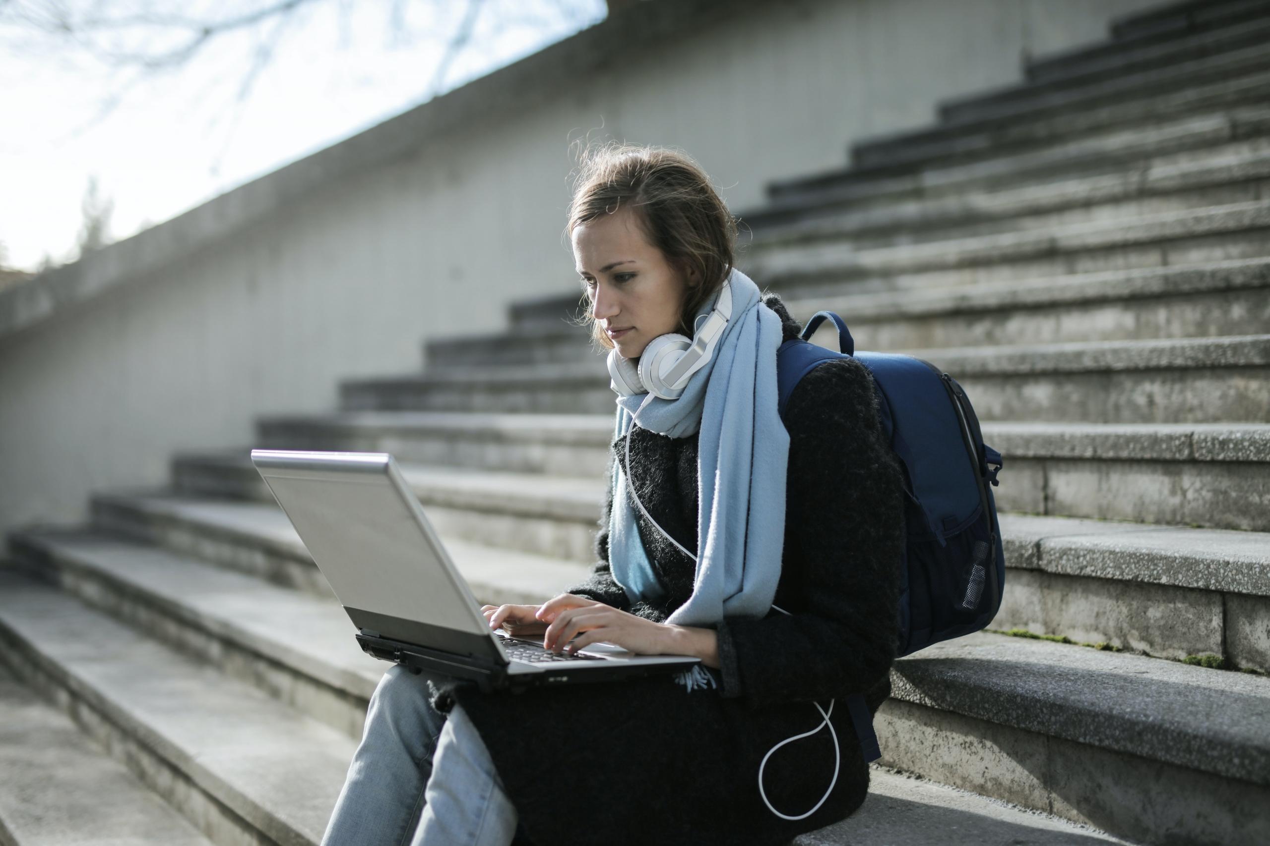 Student on steps