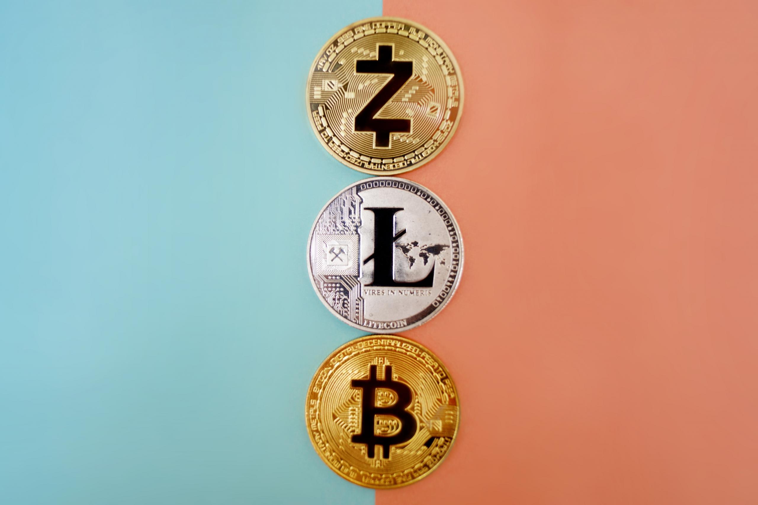 Different coins representing cryptocurrencies
