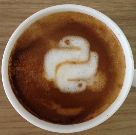 A cappuccino with the Python logo