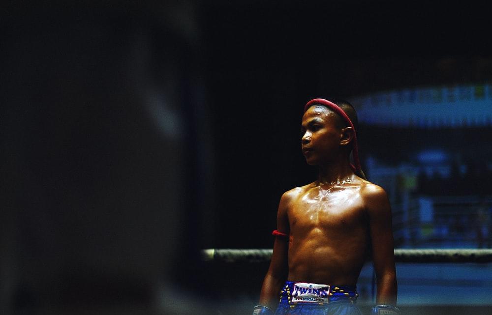 A young boxer getting ready for a bout