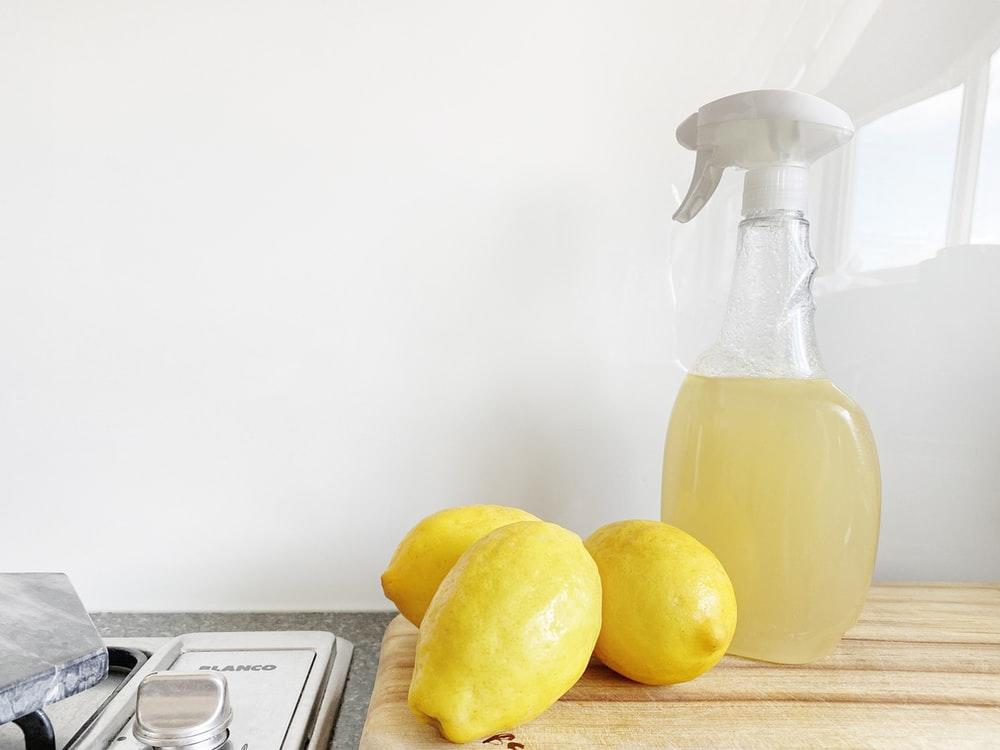 Vinegar and lemon solution for cleaning.