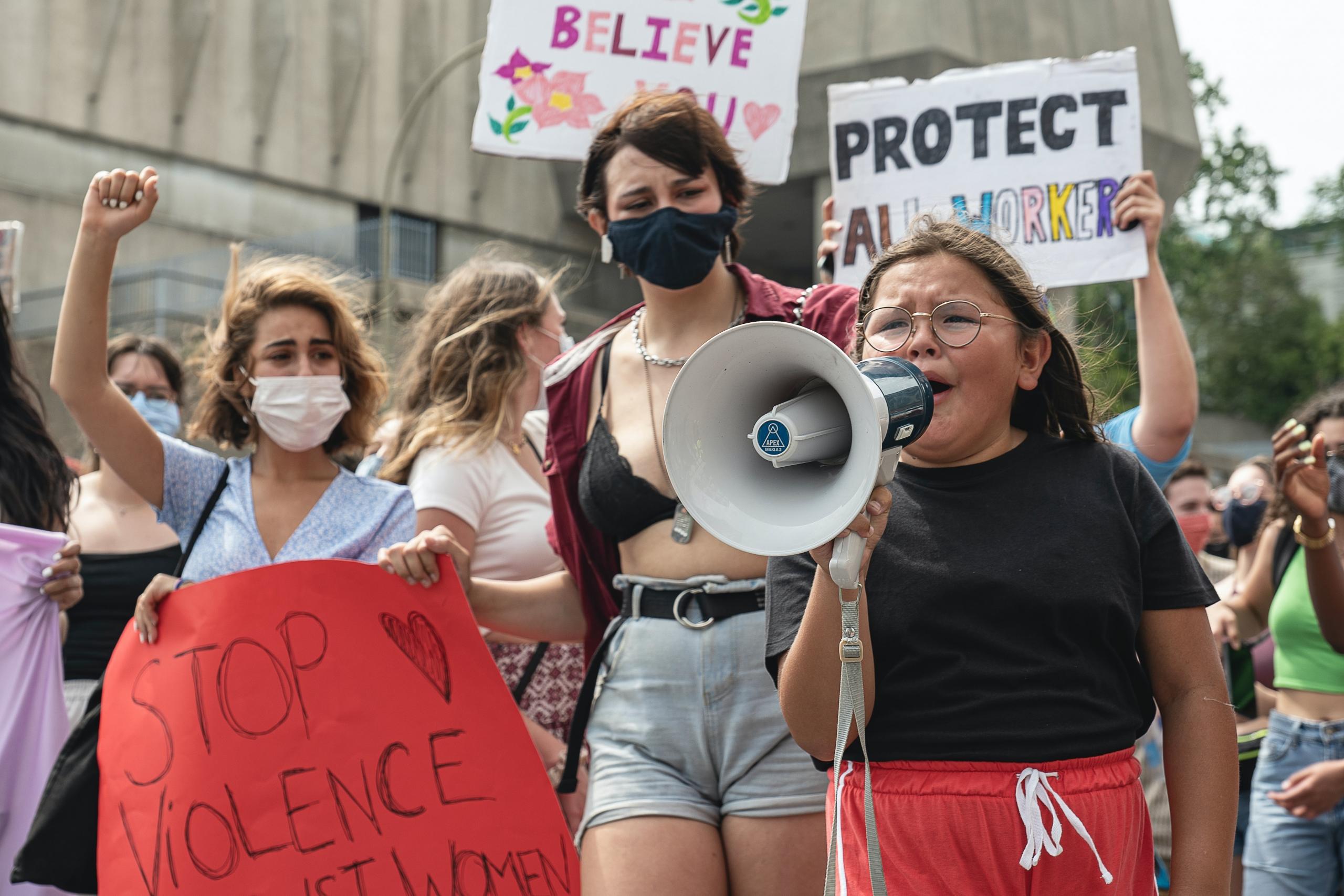 women at a rally