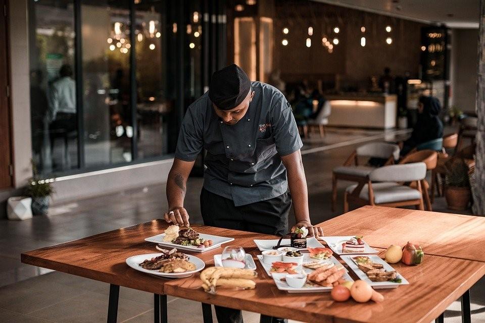 A chef working in a professional kitchen
