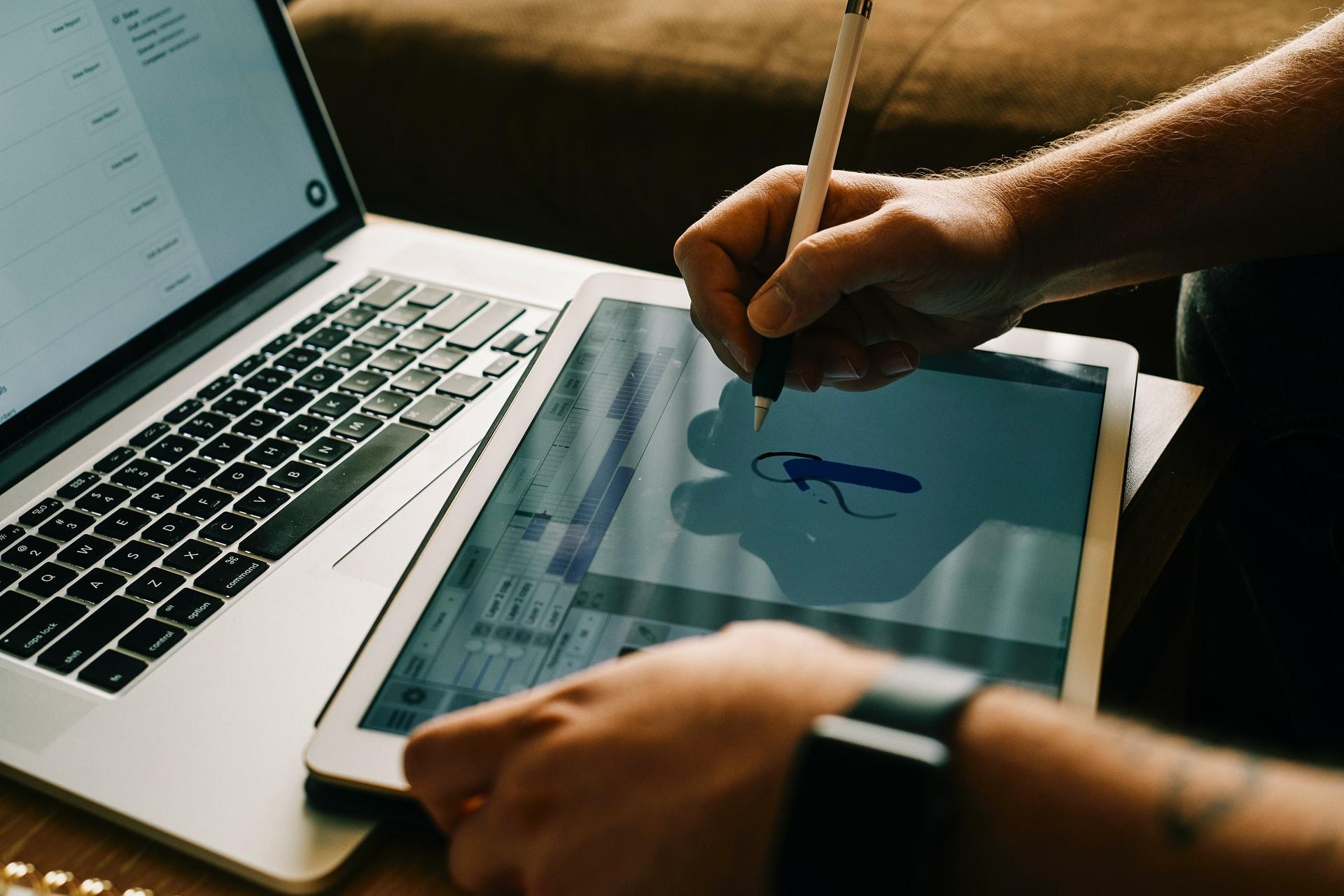 An animator designing on a tablet