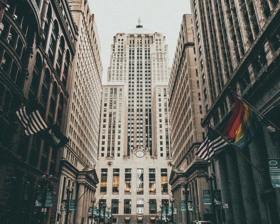 Flag of the United States of America and Germany on a street