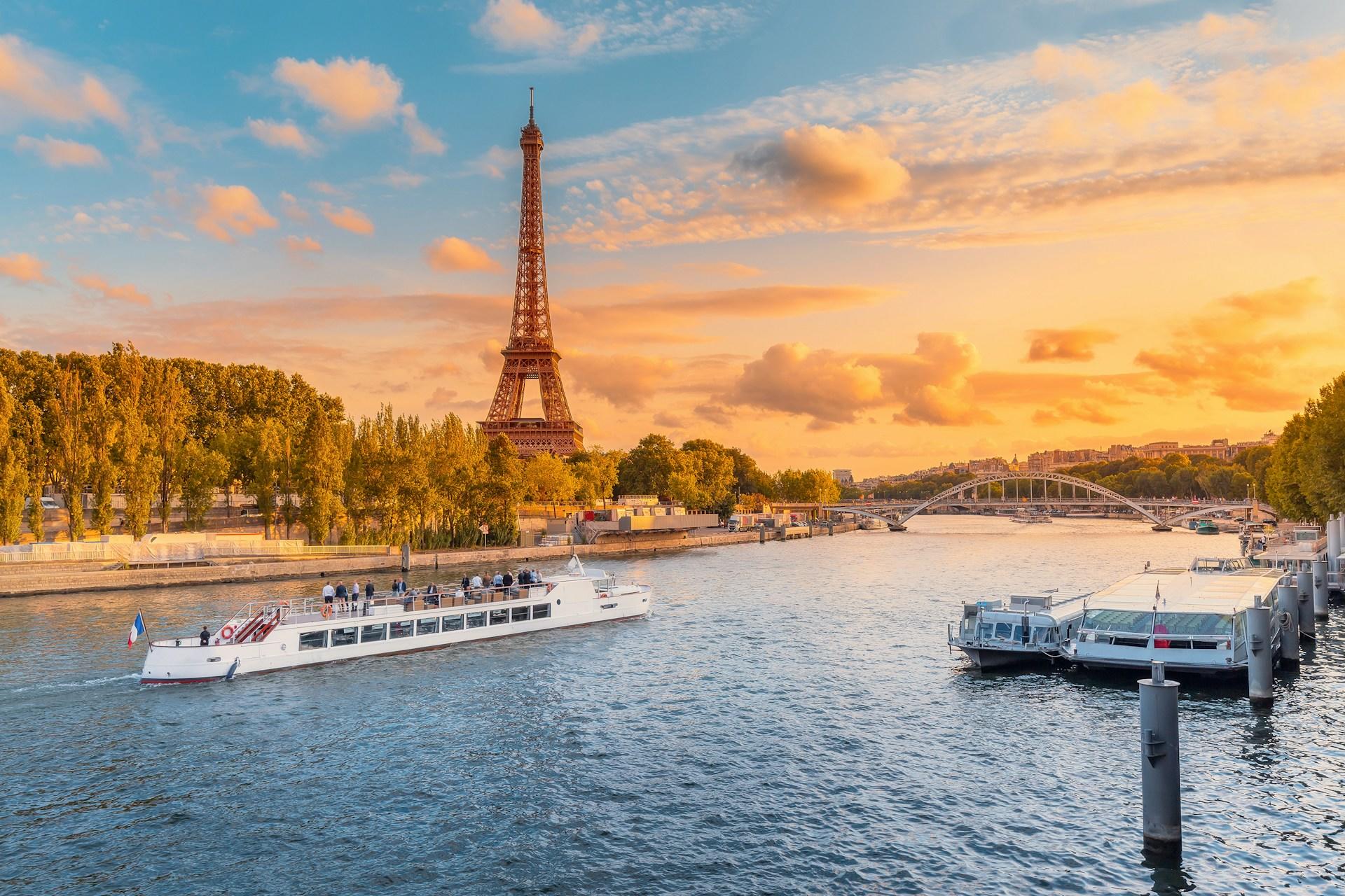 A view of the Eiffel Tower from the Seine.