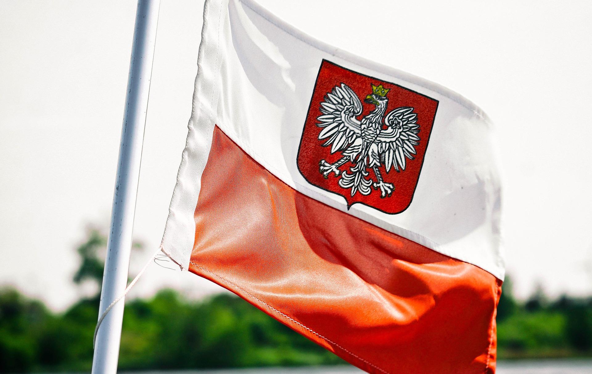 A rendition of Polish flag with white-tailed eagle coat of arms