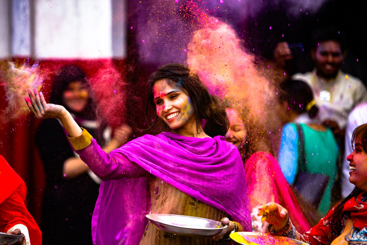 A woman playing holi