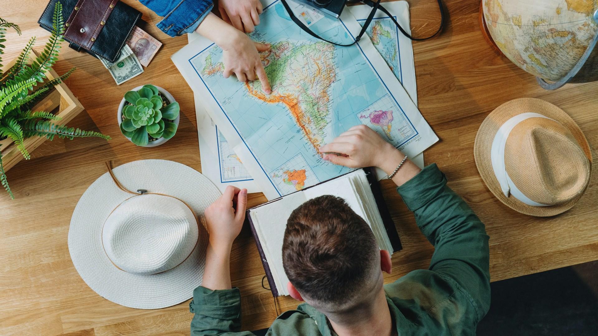 A student studying a map