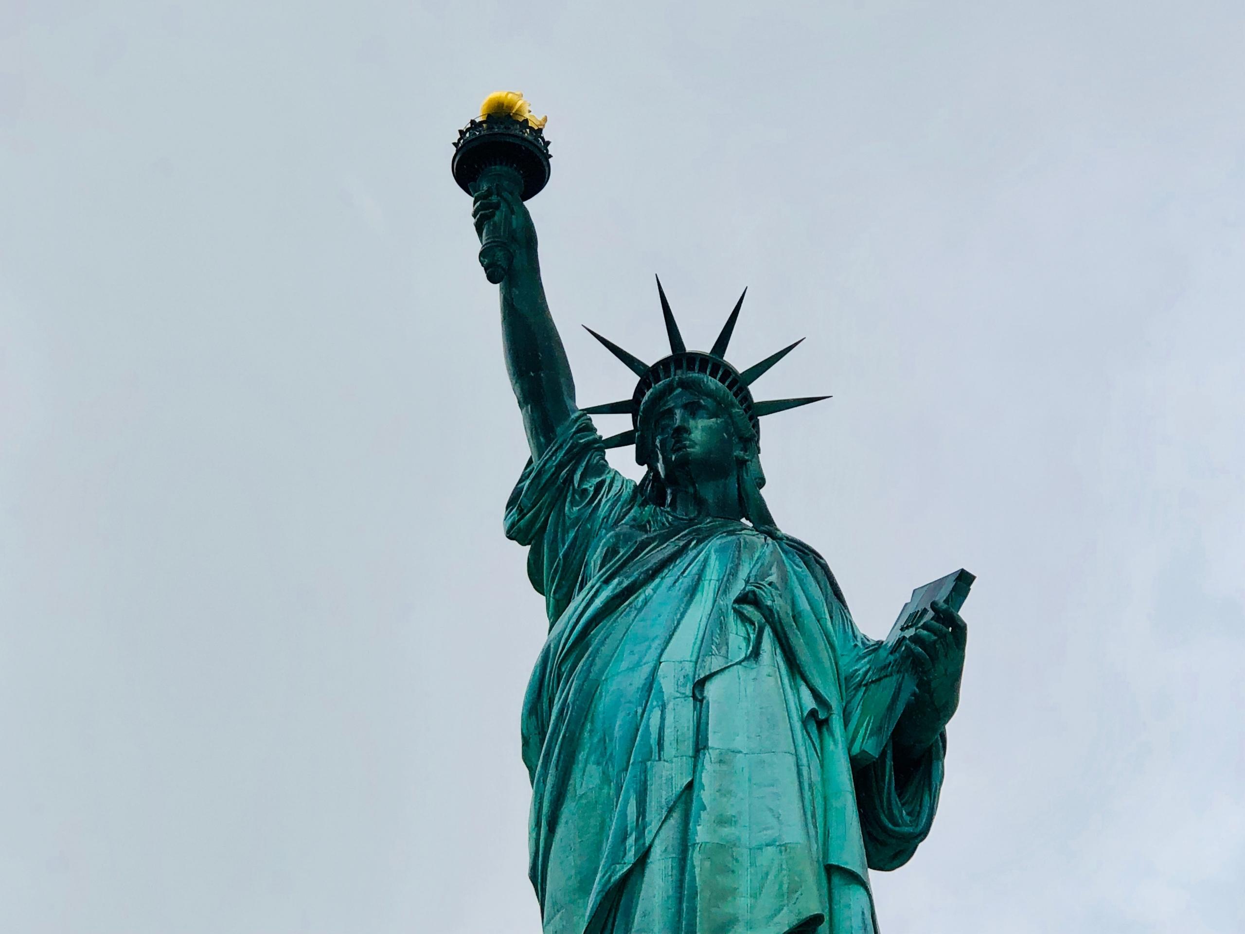 A 305-foot statue of the Roman Goddess of freedom “Liberta” on Liberty Island in Upper New York Bay