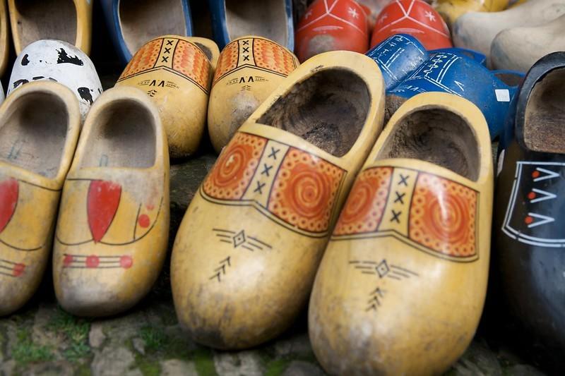 Old clogs are lined up together