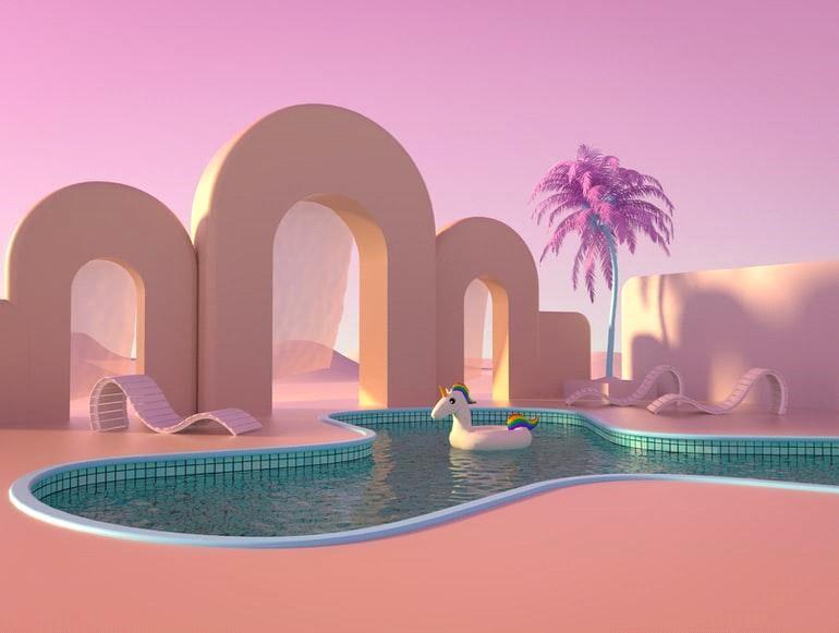 An animated picture of a unicorn in the pool