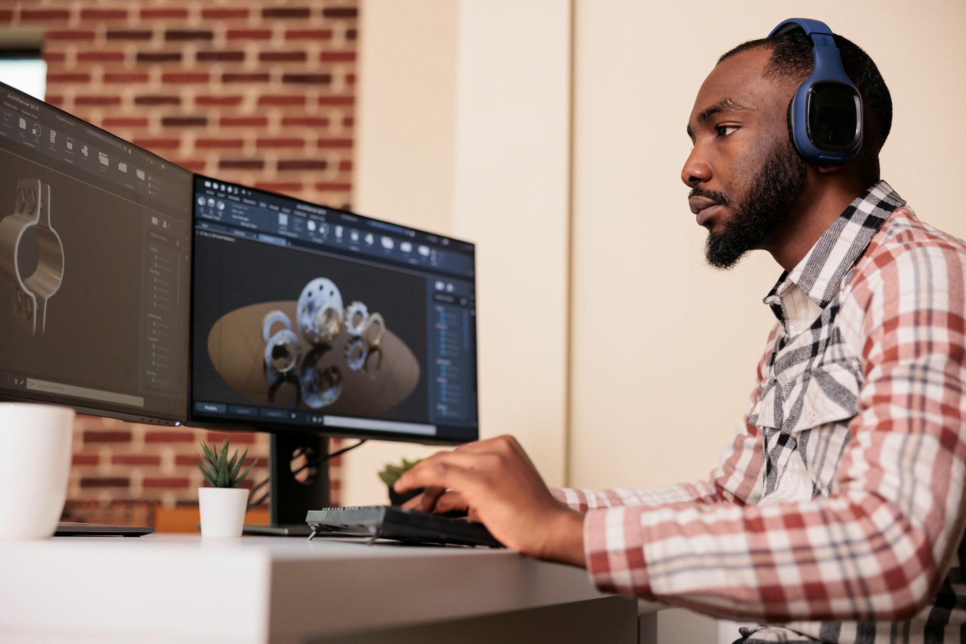 A man working at designing an animation on the computer.