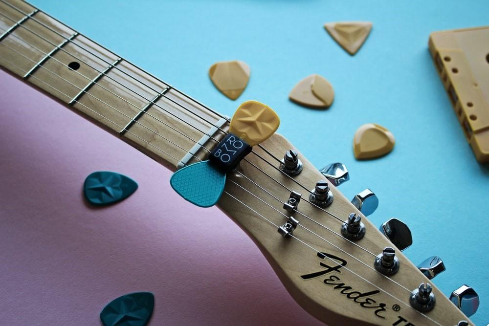 A brown and black guitar
