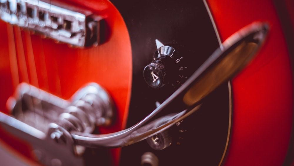 A red and black rock guitar