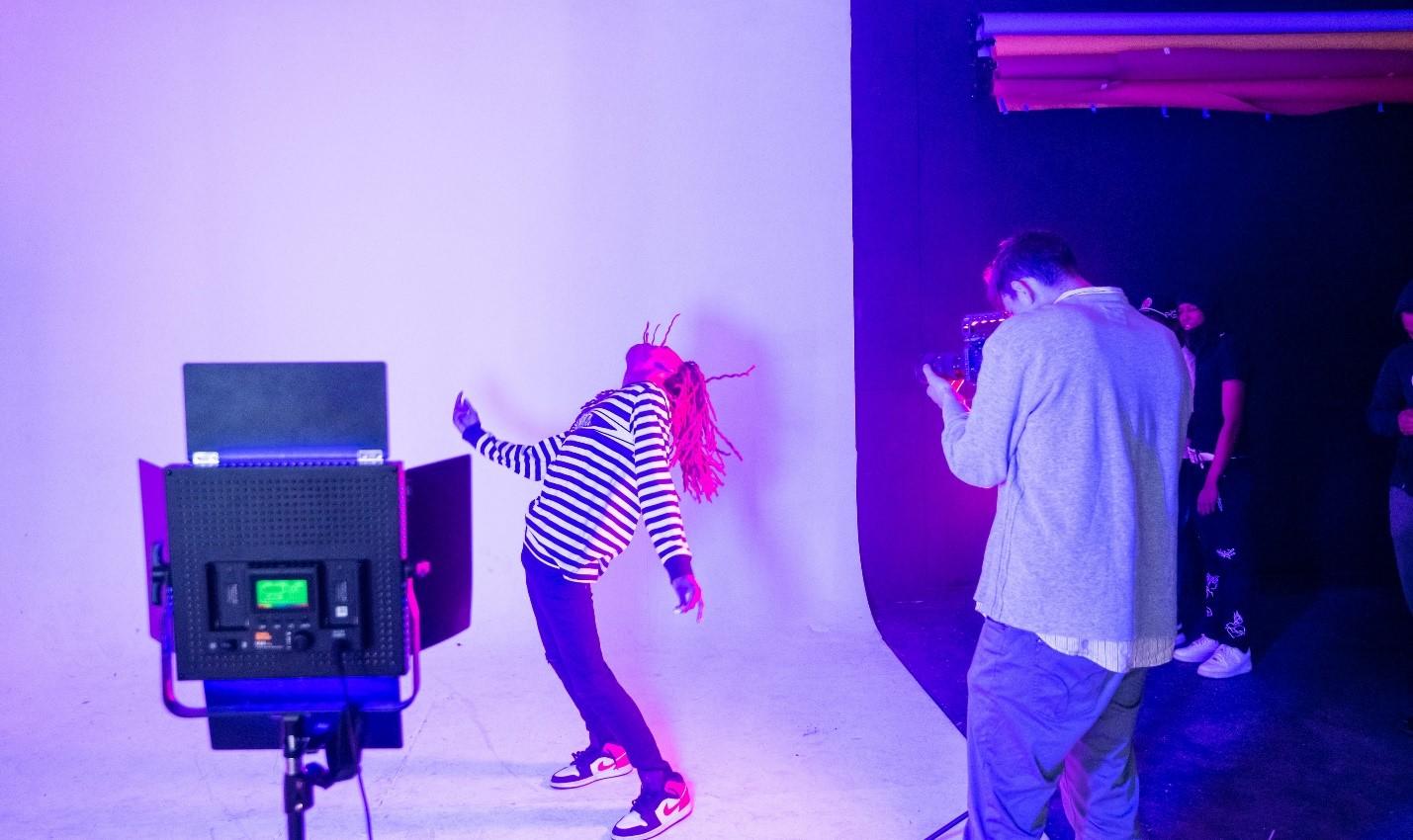 A behind-the-scene photo from a music video
