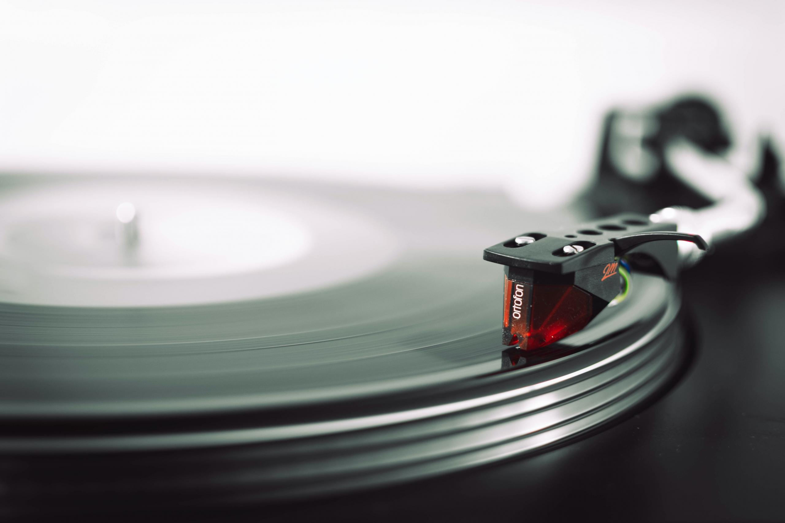 Vinyl record playing at the studio