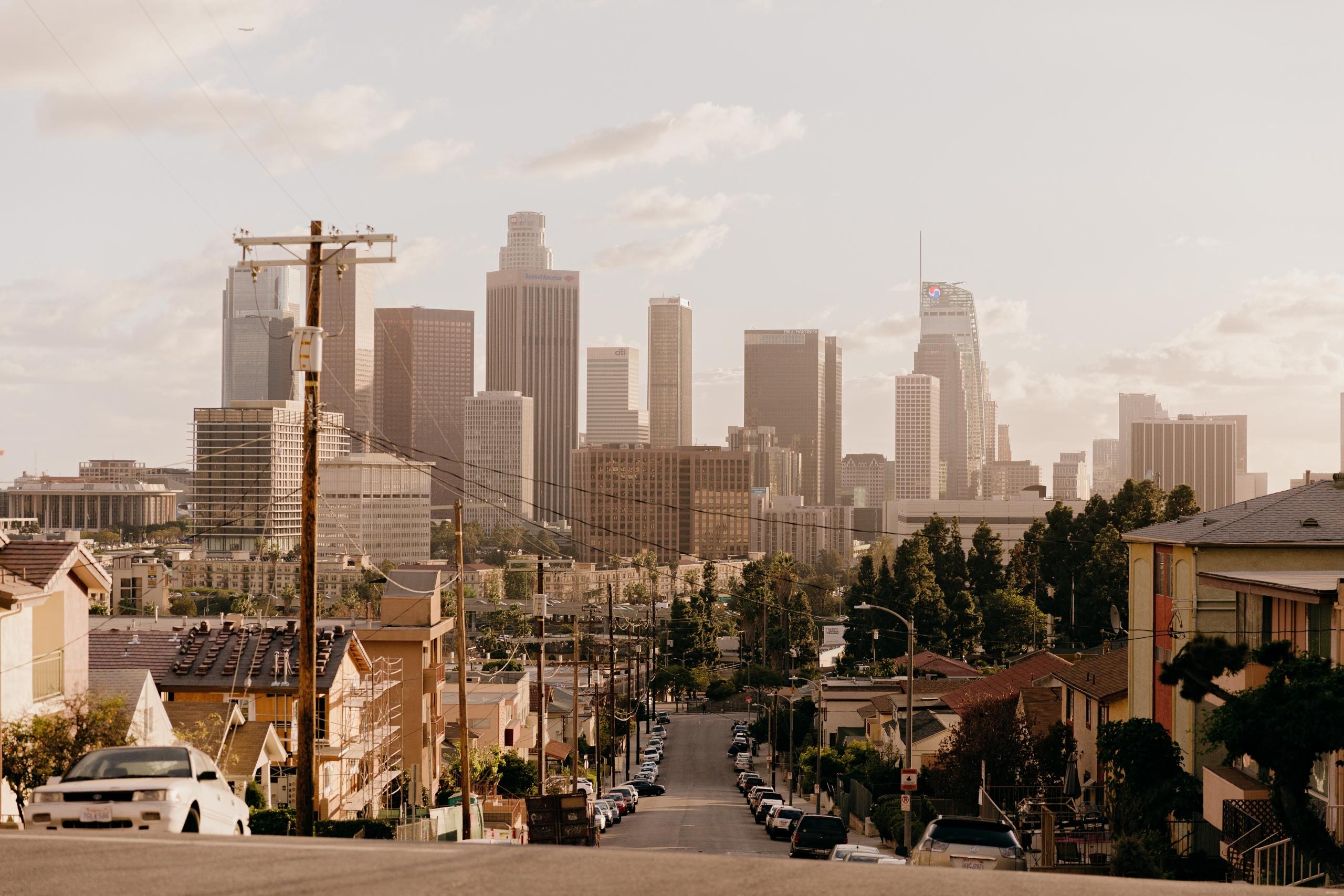 Los Angeles skyline during sunset