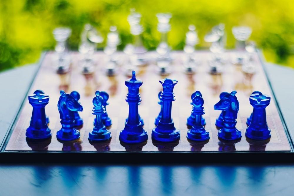 A blue-colored chessboard