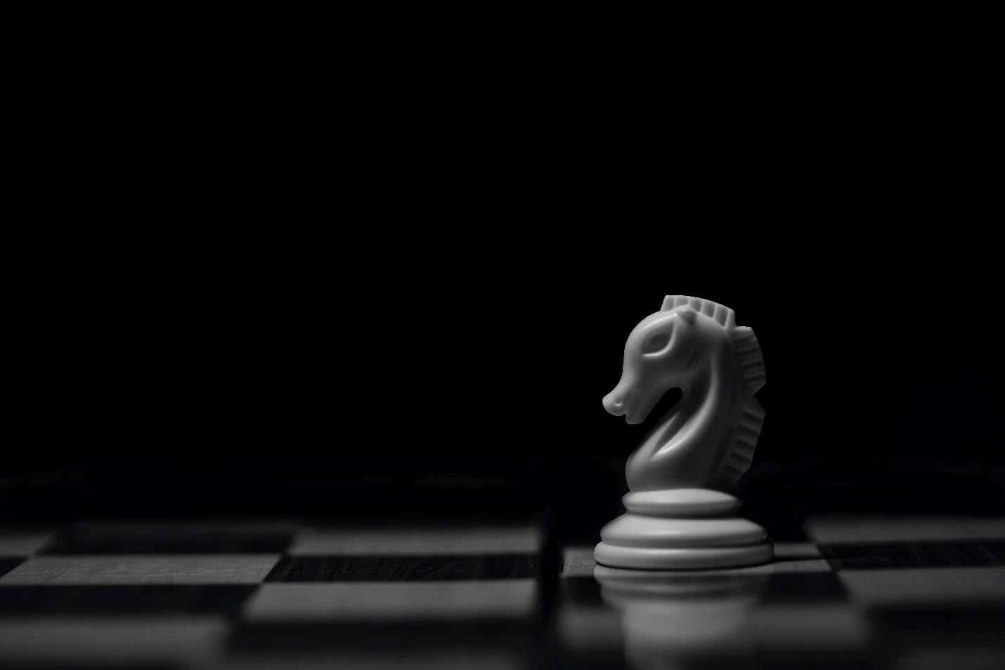 White knight on a chessboard