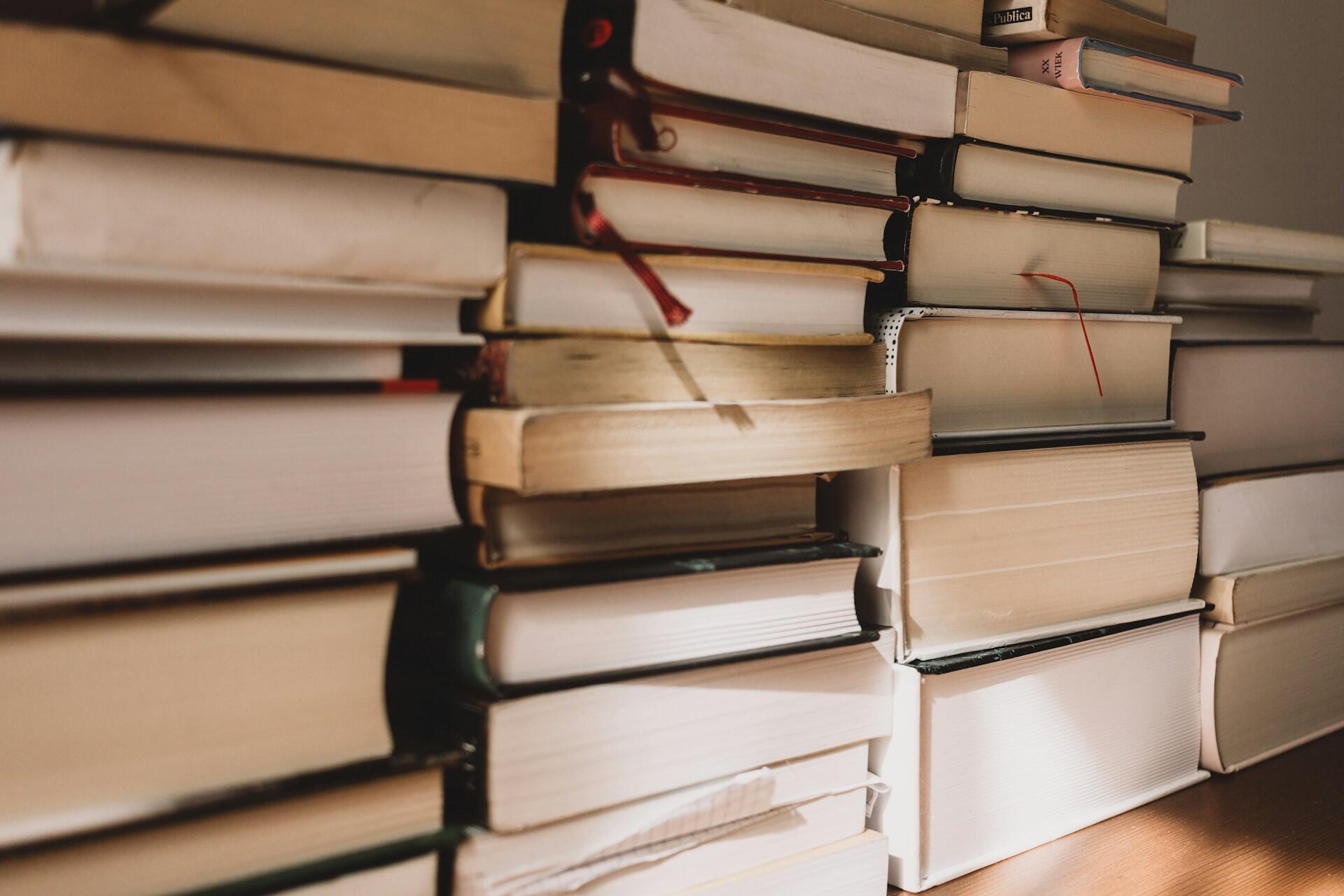 The edges of various different books.
