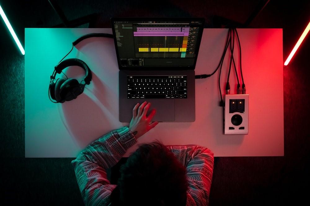 A person editing audio