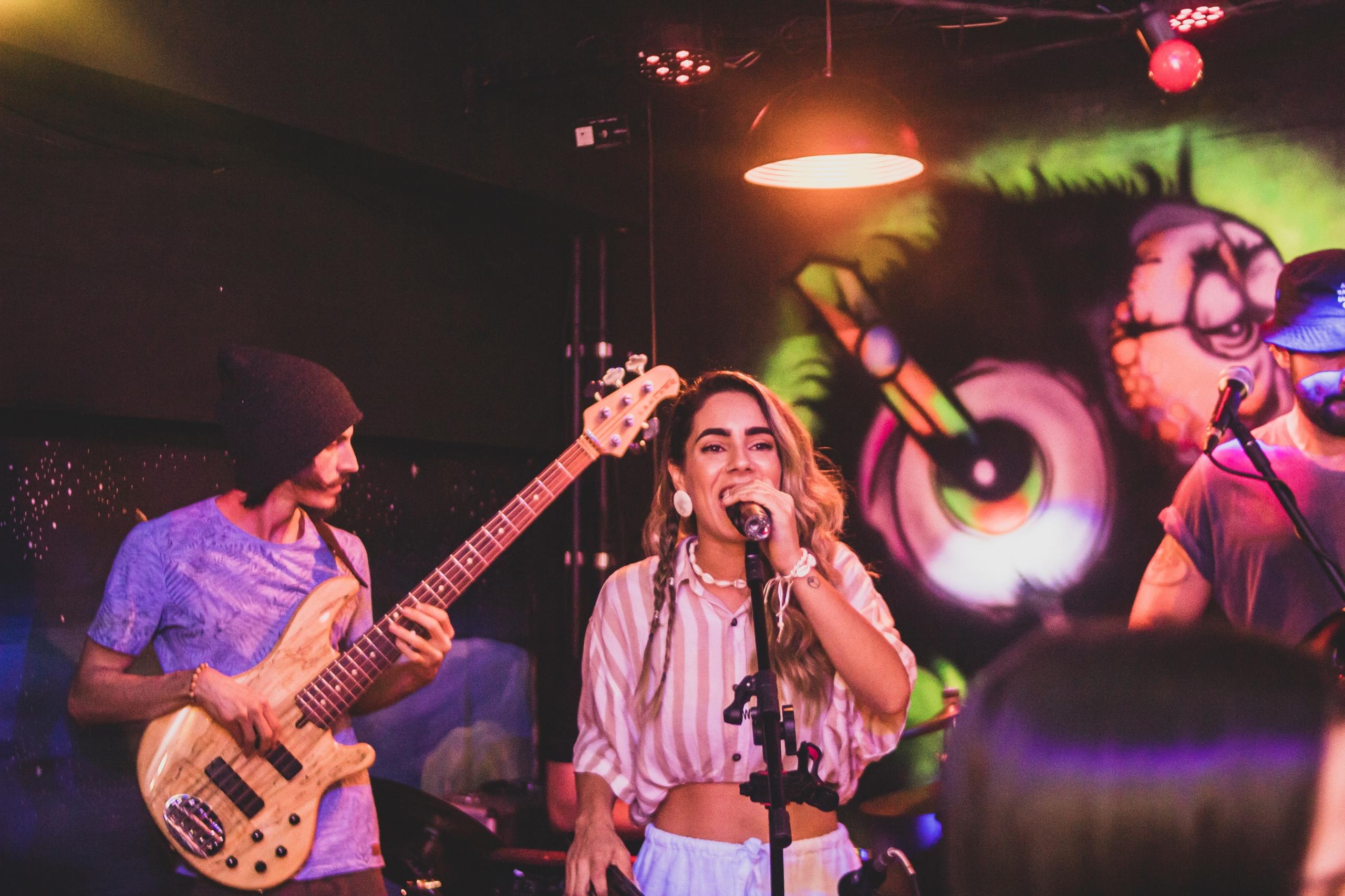 A local band performing in a bar